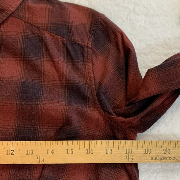 AllSaints Women's Size 4 Red Black Snap Cross Body Layer Flannel Long Sleeve Top - Picture 5 of 8